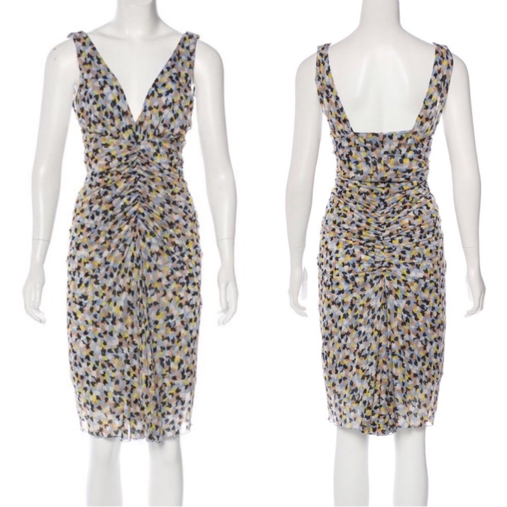 Diane Von Furstenberg Silk Aslin Pastel Ruched Midi Column Dress - 8 - Picture 13 of 13
